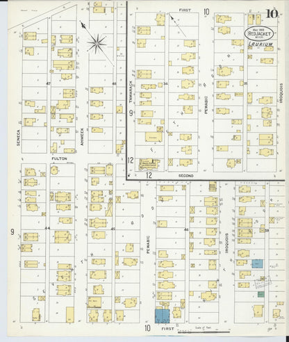 Sanborn Fire Insurance Map from Red Jacket, Houghton County, Michigan (1908), Sheet #0010 - Historic Sanborn Fire Insurance Map Print, vintage old map wall art, antique decor, genealogy gift, Michigan Michigan map