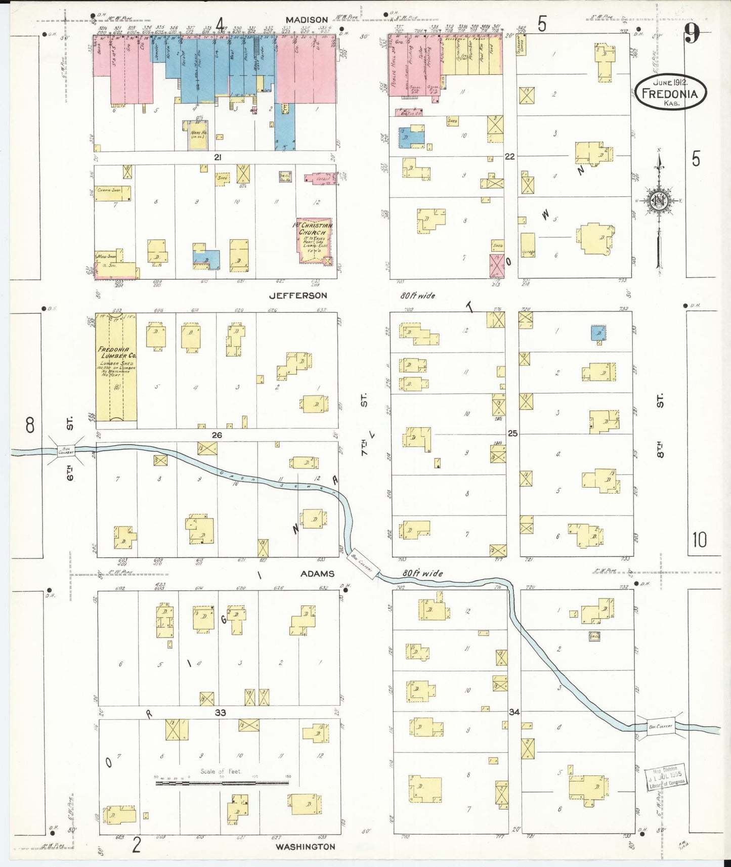 Sanborn Fire Insurance Map from Fredonia, Wilson County, Kansas (1912), Sheet #0009 - Complete Map Set gallery image, historic Sanborn map, vintage wall art, Kansas Kansas