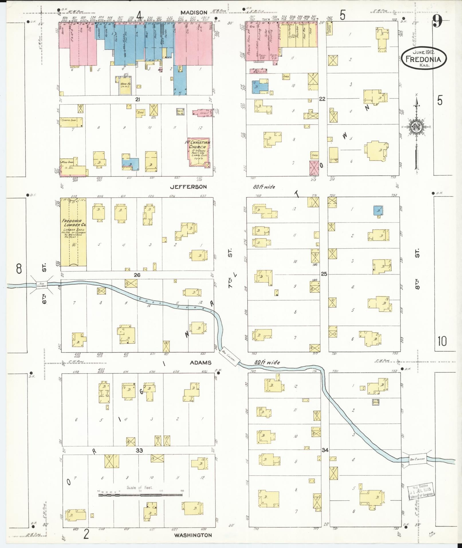Sanborn Fire Insurance Map from Fredonia, Wilson County, Kansas (1912), Sheet #0009 - Complete Map Set gallery image, historic Sanborn map, vintage wall art, Kansas Kansas