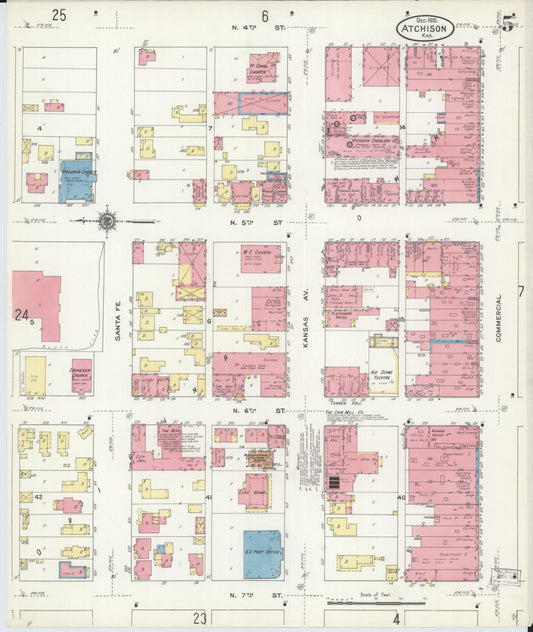 Sanborn Fire Insurance Map from Atchison, Atchison County, Kansas (1910), Sheet #0005 - Historic Sanborn Fire Insurance Map Print, vintage old map wall art, antique decor, genealogy gift, Kansas Kansas map