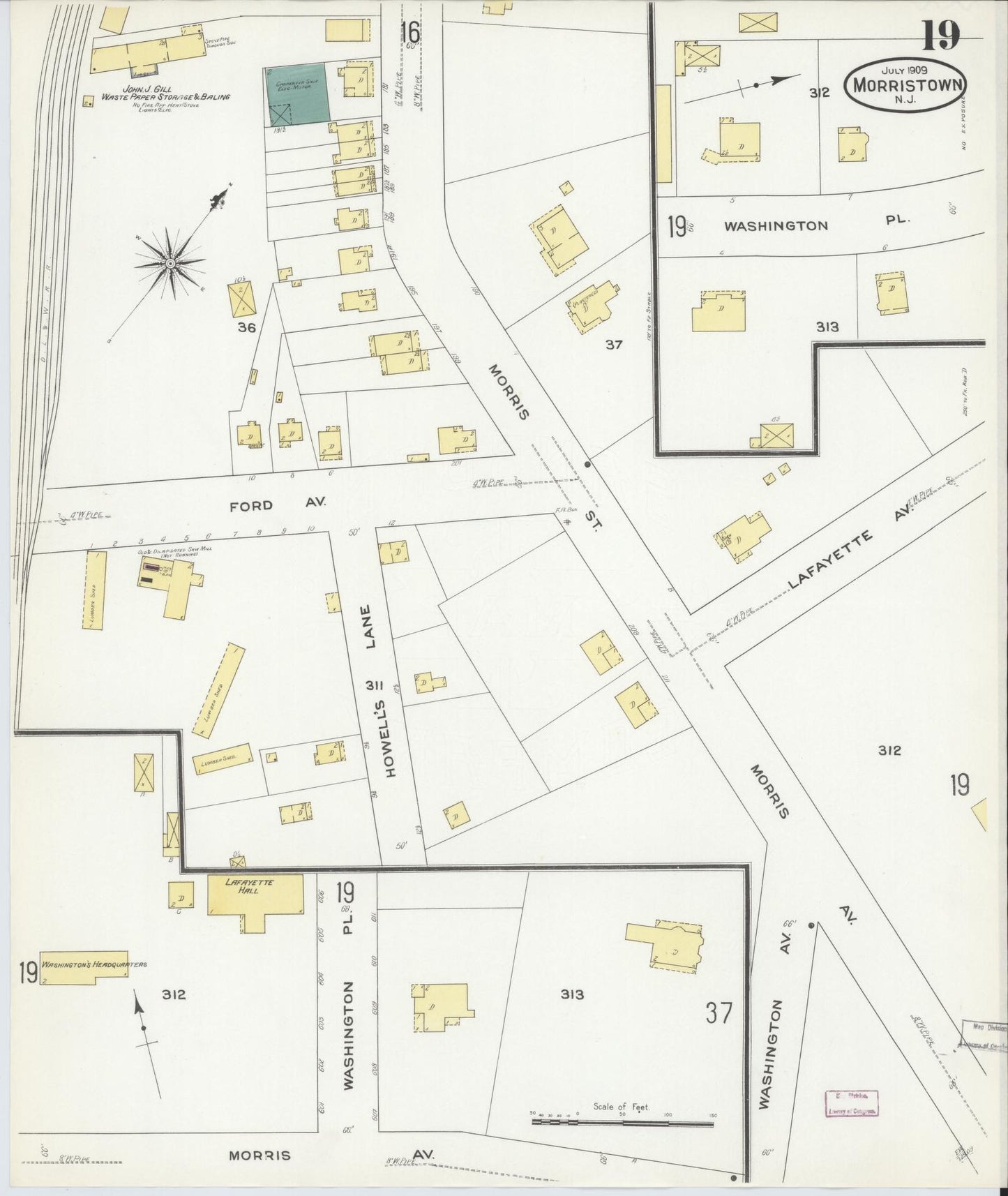Sanborn Fire Insurance Map from Morristown, Morris County, New Jersey (1909), Sheet #0019 - Complete Map Set gallery image, historic Sanborn map, vintage wall art, New Jersey New Jersey