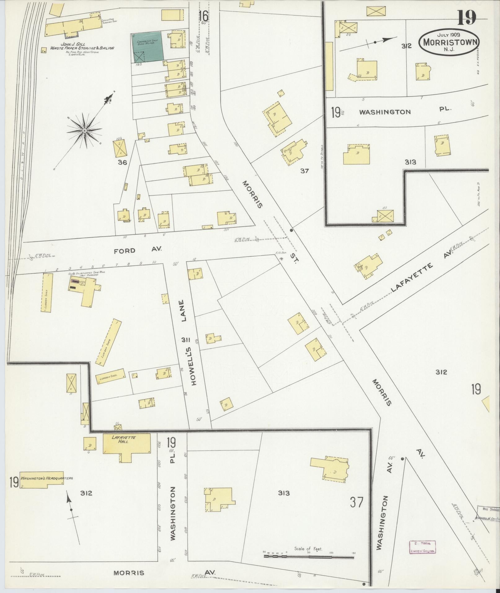 Sanborn Fire Insurance Map from Morristown, Morris County, New Jersey (1909), Sheet #0019 - Complete Map Set gallery image, historic Sanborn map, vintage wall art, New Jersey New Jersey