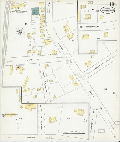 Sanborn Fire Insurance Map from Morristown, Morris County, New Jersey (1909), Sheet #0019 - Complete Map Set gallery image, historic Sanborn map, vintage wall art, New Jersey New Jersey