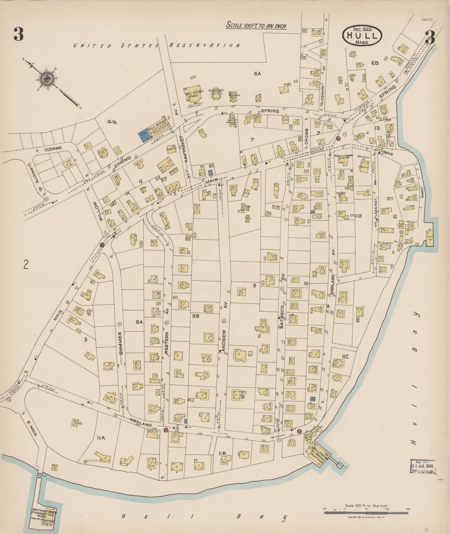 Sanborn Fire Insurance Map from Hull, Plymouth County, Massachusetts (1922), Sheet #0003 - Complete Map Set gallery image, historic Sanborn map, vintage wall art, Massachusetts Massachusetts
