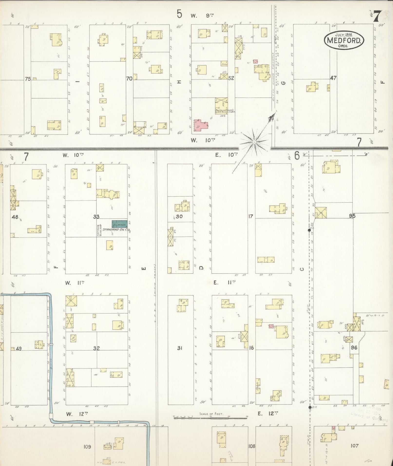 Sanborn Fire Insurance Map from Medford, Jackson County, Oregon (1898), Sheet #0007 - Complete Map Set gallery image, historic Sanborn map, vintage wall art, Oregon Oregon