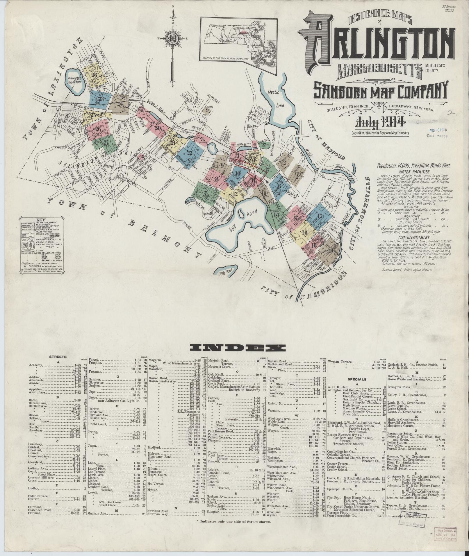 Sanborn Fire Insurance Map from Arlington, Middlesex County, Massachusetts (1914), Sheet #0001 - Complete Map Set gallery image, historic Sanborn map, vintage wall art, Massachusetts Massachusetts