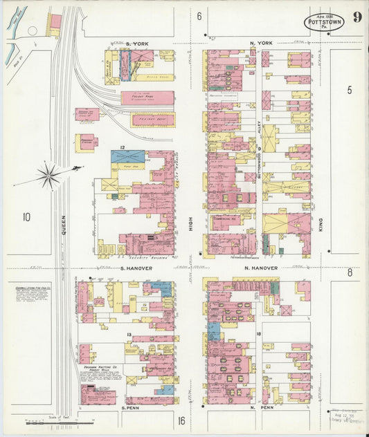Sanborn Fire Insurance Map from Pottstown, Montgomery County, Pennsylvania (1909), Sheet #0009 - Historic Sanborn Fire Insurance Map Print, vintage old map wall art, antique decor, genealogy gift, Pennsylvania Pennsylvania map