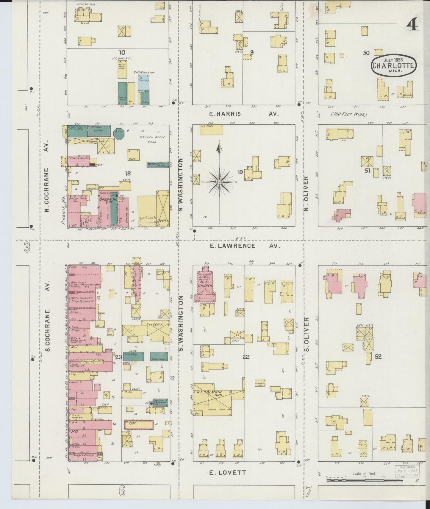Sanborn Fire Insurance Map from Charlotte, Eaton County, Michigan (1895), Sheet #0004 - Complete Map Set gallery image, historic Sanborn map, vintage wall art, Michigan Michigan