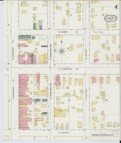 Sanborn Fire Insurance Map from Charlotte, Eaton County, Michigan (1895), Sheet #0004 - Complete Map Set gallery image, historic Sanborn map, vintage wall art, Michigan Michigan