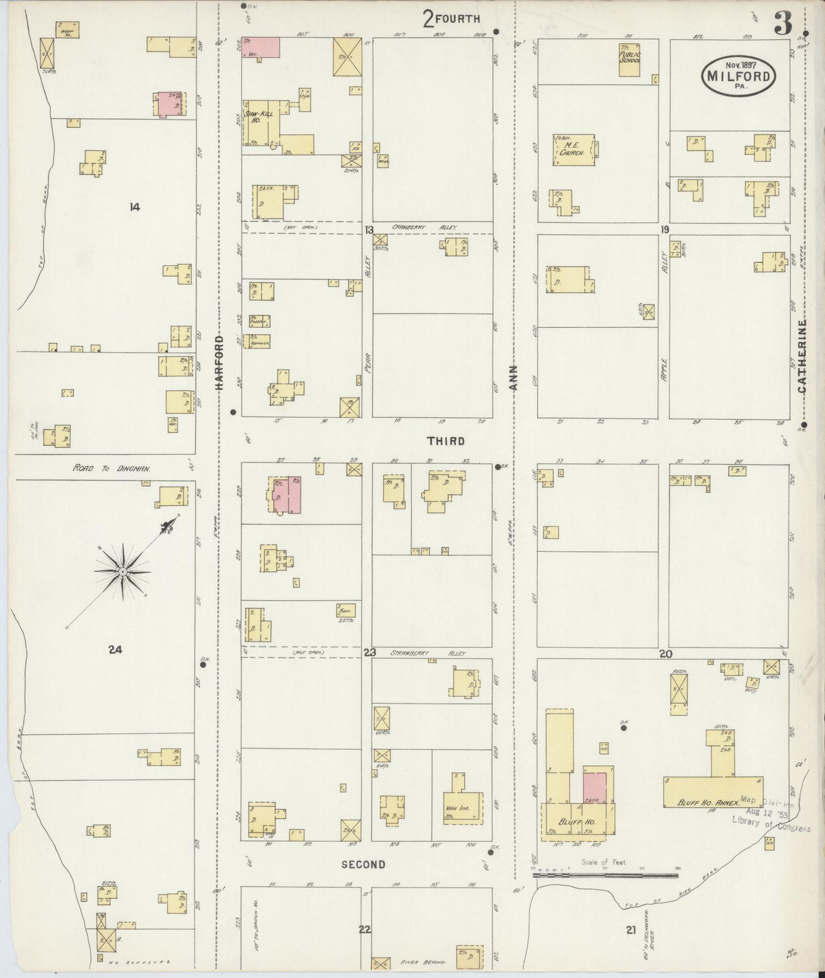 Sanborn Fire Insurance Map from Milford, Pike County, Pennsylvania (1897), Sheet #0003 - Complete Map Set gallery image, historic Sanborn map, vintage wall art, Pennsylvania Pennsylvania