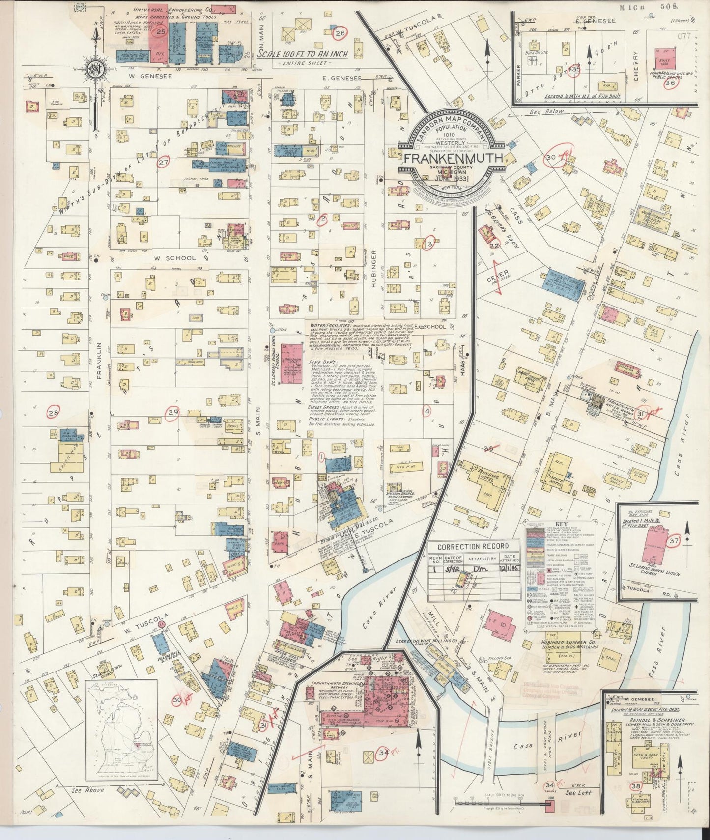 Sanborn Fire Insurance Map from Frankenmuth, Saginaw County, Michigan. (1942) – Historic Sanborn Fire Insurance Map Print