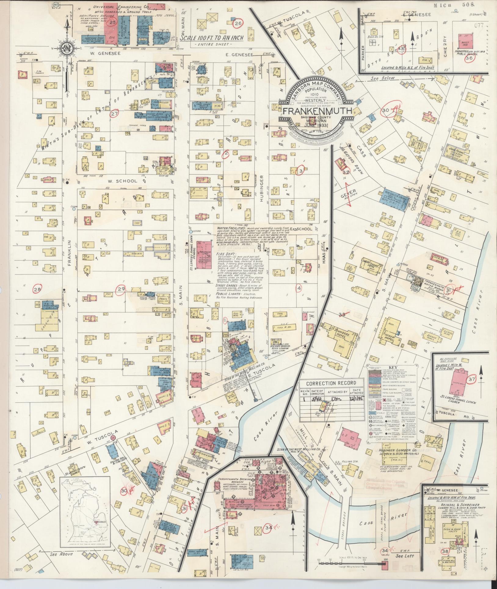 Sanborn Fire Insurance Map from Frankenmuth, Saginaw County, Michigan. (1942) – Historic Sanborn Fire Insurance Map Print