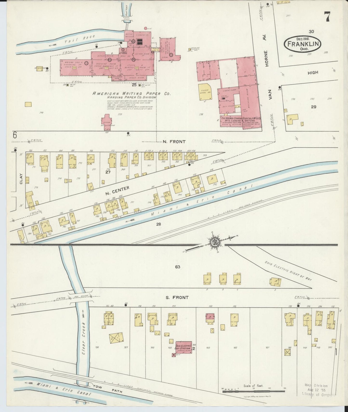Sanborn Fire Insurance Map from Franklin, Warren County, Ohio (1916), Sheet #0007 - Historic Sanborn Fire Insurance Map Print, vintage old map wall art, antique decor, genealogy gift, Ohio Ohio map