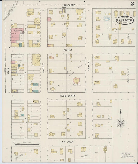 Sanborn Fire Insurance Map from Lake Crystal, Blue Earth County, Minnesota (1894), Sheet #0003 - Historic Sanborn Fire Insurance Map Print, vintage old map wall art, antique decor, genealogy gift, Minnesota Minnesota map