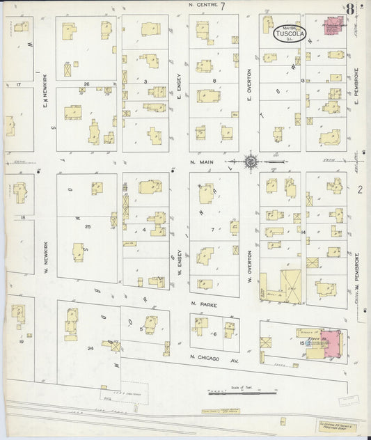 Sanborn Fire Insurance Map from Tuscola, Douglas County, Illinois (1914), Sheet #0008 - Historic Sanborn Fire Insurance Map Print, vintage old map wall art, antique decor, genealogy gift, Illinois Illinois map