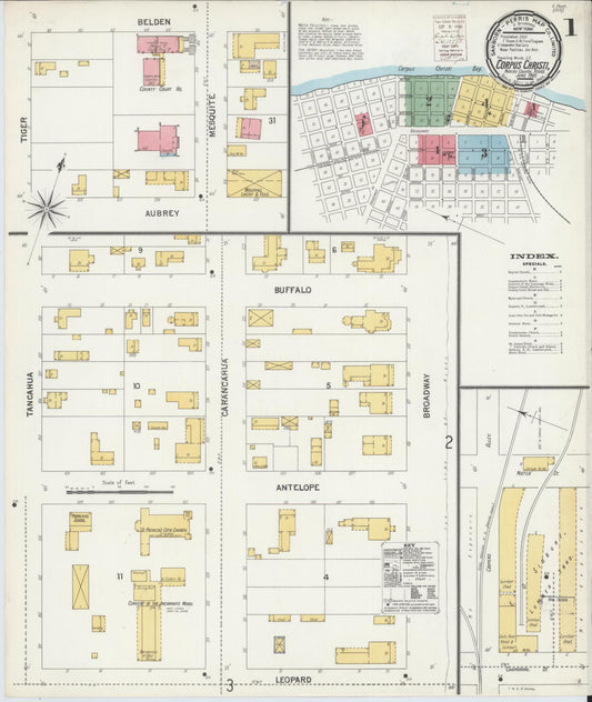 Sanborn Fire Insurance Map from Corpus Christi, Nueces County, Texas (1900), Sheet #0001 - Historic Sanborn Fire Insurance Map Print, vintage old map wall art, antique decor, genealogy gift, Texas Texas map