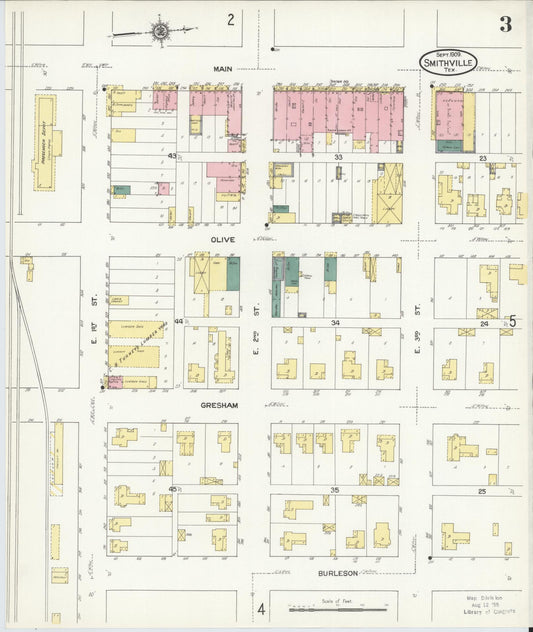 Sanborn Fire Insurance Map from Smithville, Bastrop County, Texas (1909), Sheet #0003 - Historic Sanborn Fire Insurance Map Print, vintage old map wall art, antique decor, genealogy gift, Texas Texas map