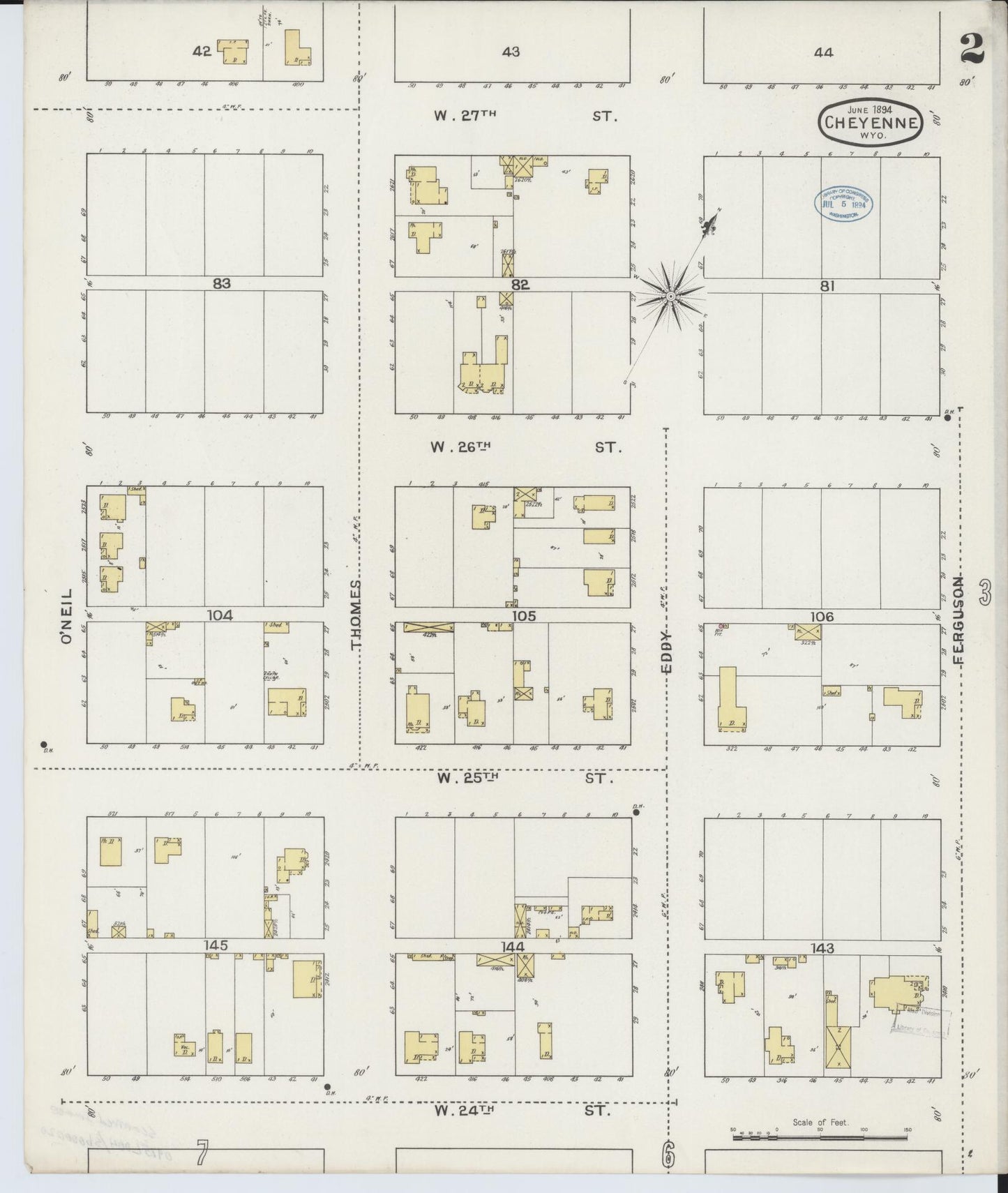 Sanborn Fire Insurance Map from Cheyenne, Laramie County, Wyoming (1894), Sheet #0002 - Complete Map Set gallery image, historic Sanborn map, vintage wall art, Wyoming Wyoming