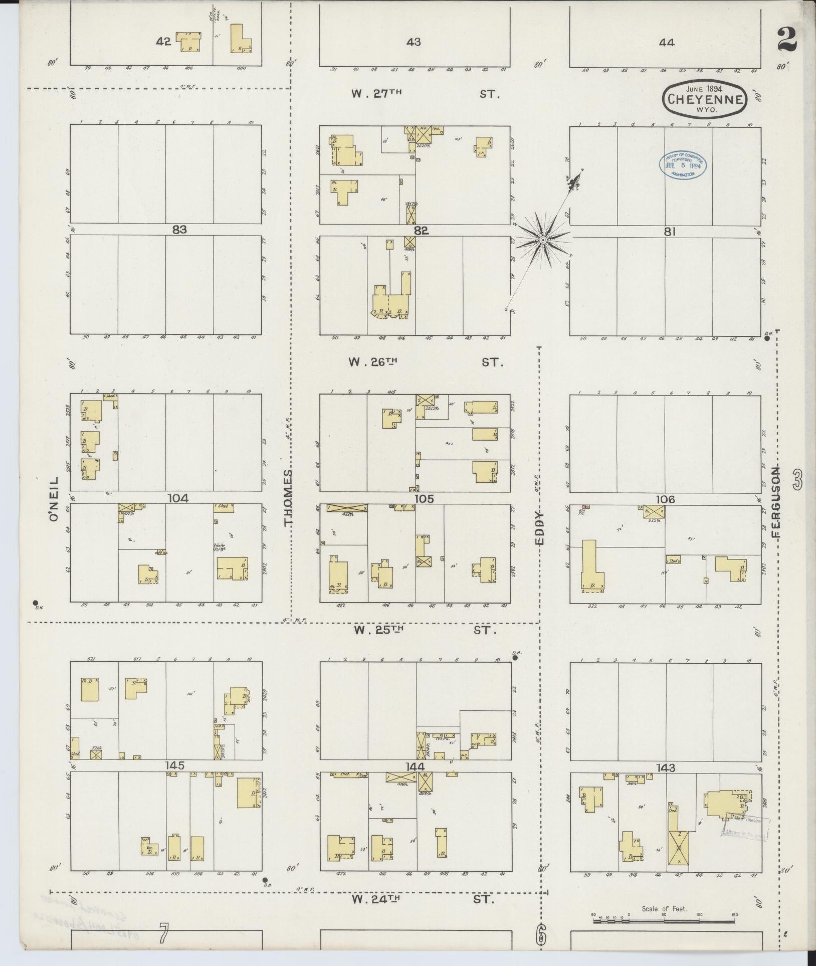 Sanborn Fire Insurance Map from Cheyenne, Laramie County, Wyoming (1894), Sheet #0002 - Complete Map Set gallery image, historic Sanborn map, vintage wall art, Wyoming Wyoming