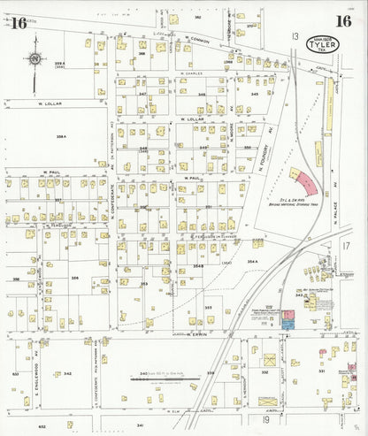 Sanborn Fire Insurance Map from Tyler, Smith County, Texas (1928), Sheet #0016 - Complete Map Set gallery image, historic Sanborn map, vintage wall art, Texas Texas