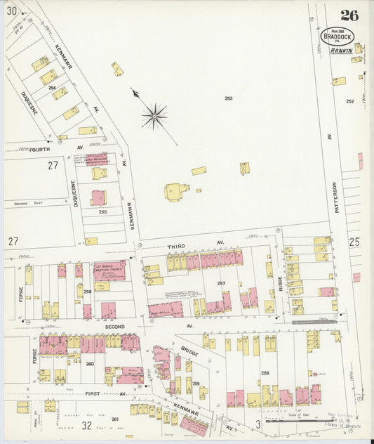 Sanborn Fire Insurance Map from Braddock, Allegheny County, Pennsylvania (1908), Sheet #0026 - Historic Sanborn Fire Insurance Map Print, vintage old map wall art, antique decor, genealogy gift, Pennsylvania Pennsylvania map