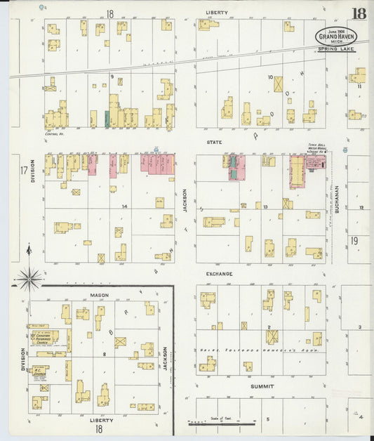 Sanborn Fire Insurance Map from Grand Haven, Ottawa County, Michigan (1906), Sheet #0018 - Historic Sanborn Fire Insurance Map Print, vintage old map wall art, antique decor, genealogy gift, Michigan Michigan map