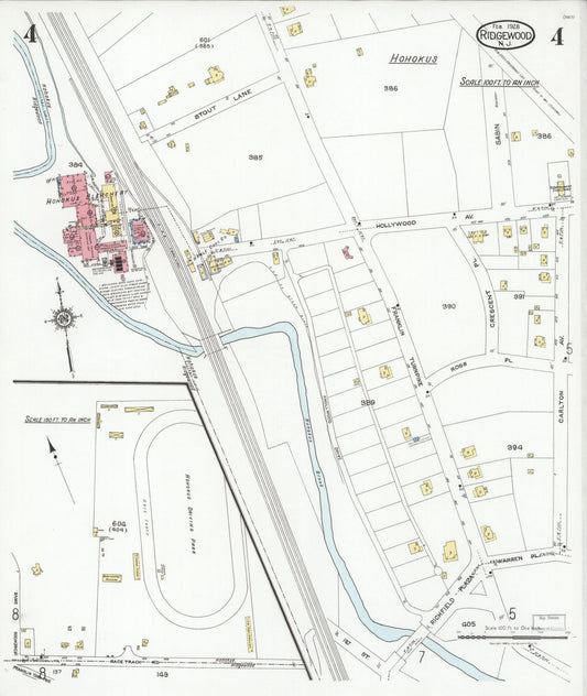 Sanborn Fire Insurance Map from Ridgewood, Bergen County, New Jersey (1928), Sheet #0004 - Historic Sanborn Fire Insurance Map Print, vintage old map wall art, antique decor, genealogy gift, New Jersey New Jersey map