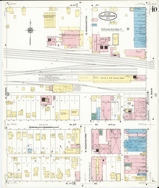 Sanborn Fire Insurance Map from Hutchinson, Reno County, Kansas (1909), Sheet #0010 - Historic Sanborn Fire Insurance Map Print, vintage old map wall art, antique decor, genealogy gift, Kansas Kansas map