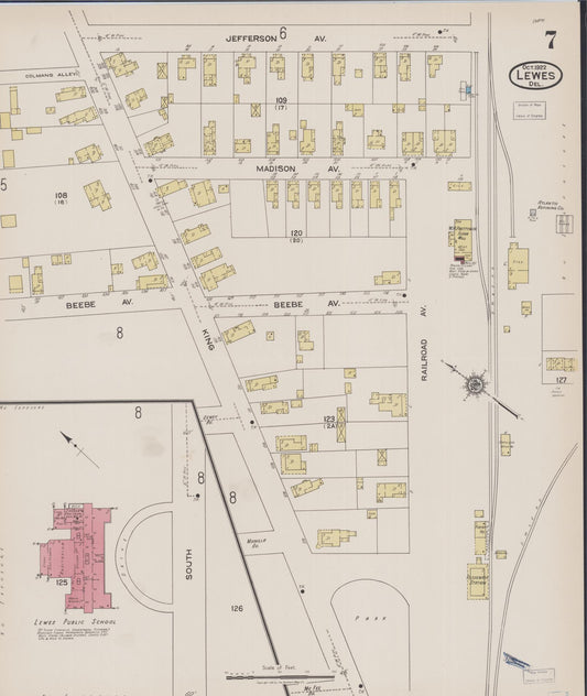 Sanborn Fire Insurance Map from Lewes, Sussex County, Delaware (1922), Sheet #0007 - Historic Sanborn Fire Insurance Map Print, vintage old map wall art, antique decor, genealogy gift, Delaware Delaware map