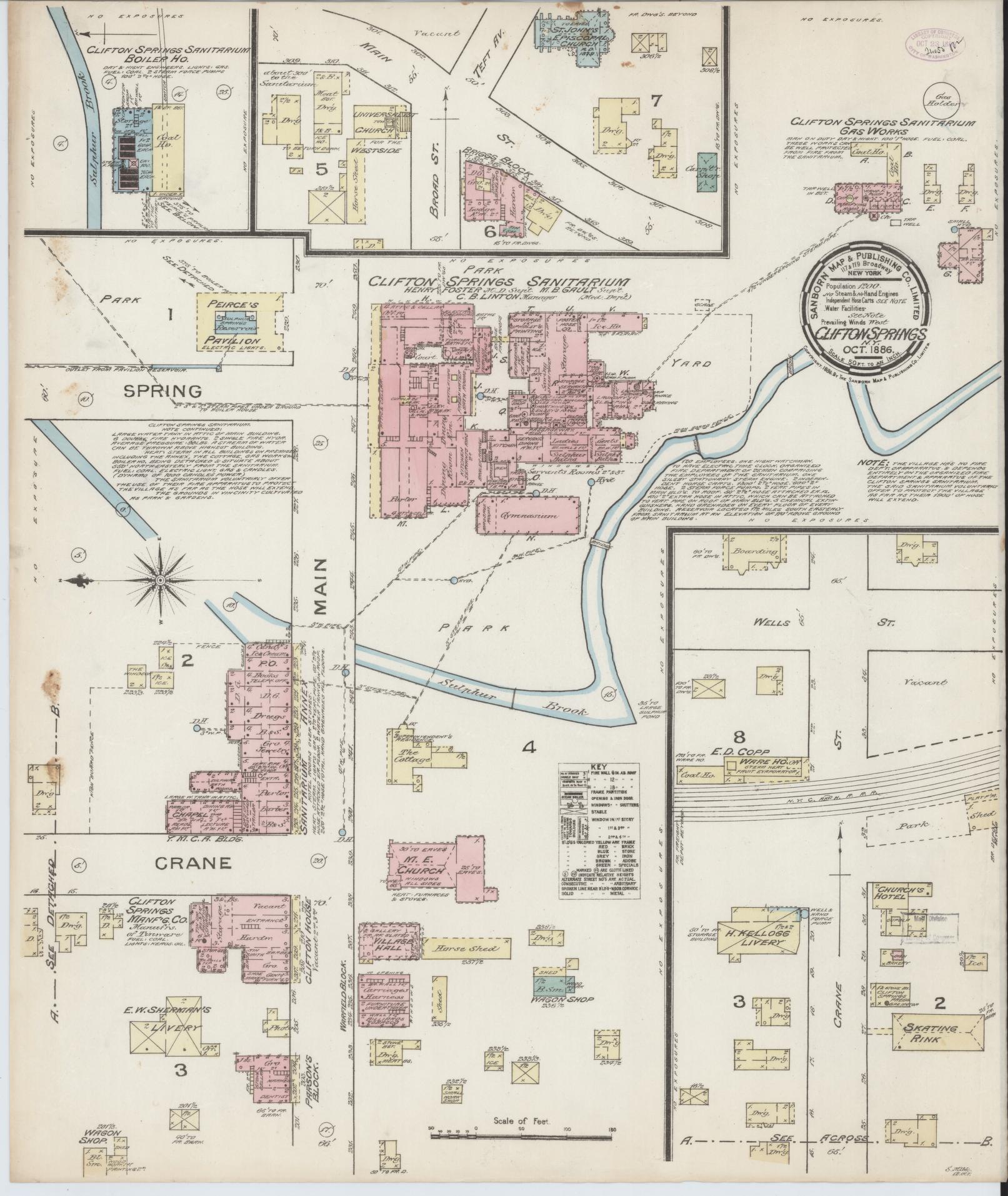 Sanborn Fire Insurance Map from Clifton Springs, Ontario County, New York. (1886) – Historic Sanborn Fire Insurance Map Print
