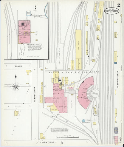 Sanborn Fire Insurance Map from Murphysboro, Jackson County, Illinois (1909), Sheet #0002 - Complete Map Set gallery image, historic Sanborn map, vintage wall art, Illinois Illinois