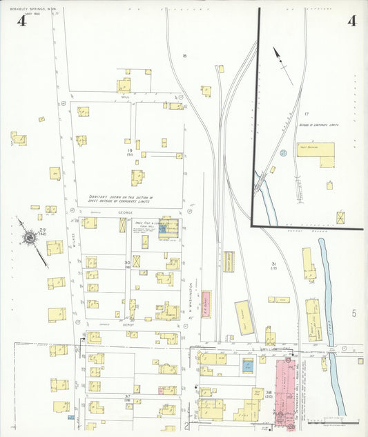 Sanborn Fire Insurance Map from Berkeley Springs, Morgan County, West Virginia (1941), Sheet #0004 - Historic Sanborn Fire Insurance Map Print, vintage old map wall art, antique decor, genealogy gift, West Virginia West Virginia map