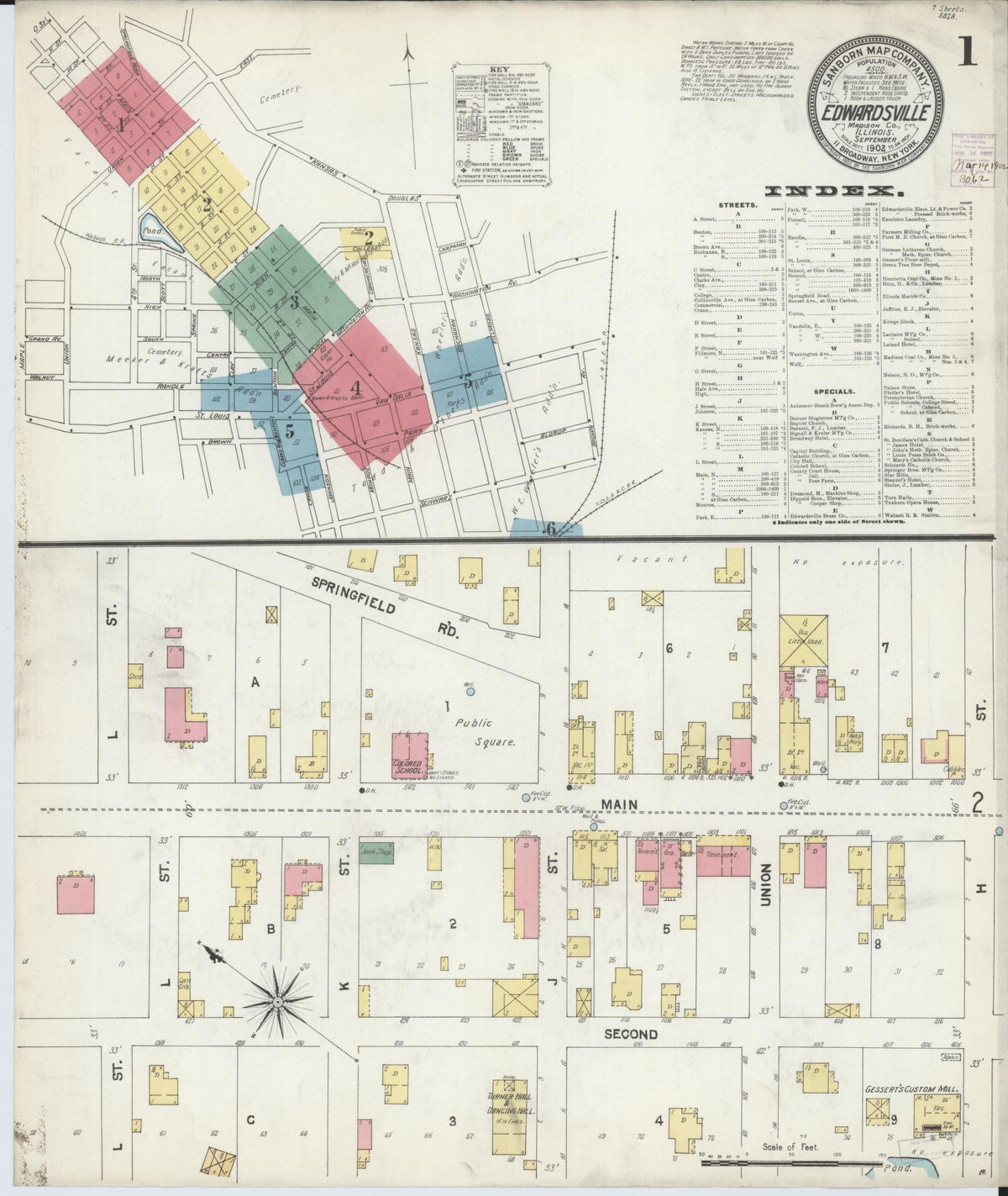 Sanborn Fire Insurance Map from Edwardsville, Madison County, Illinois (1902), Sheet #0001 - Complete Map Set gallery image, historic Sanborn map, vintage wall art, Illinois Illinois