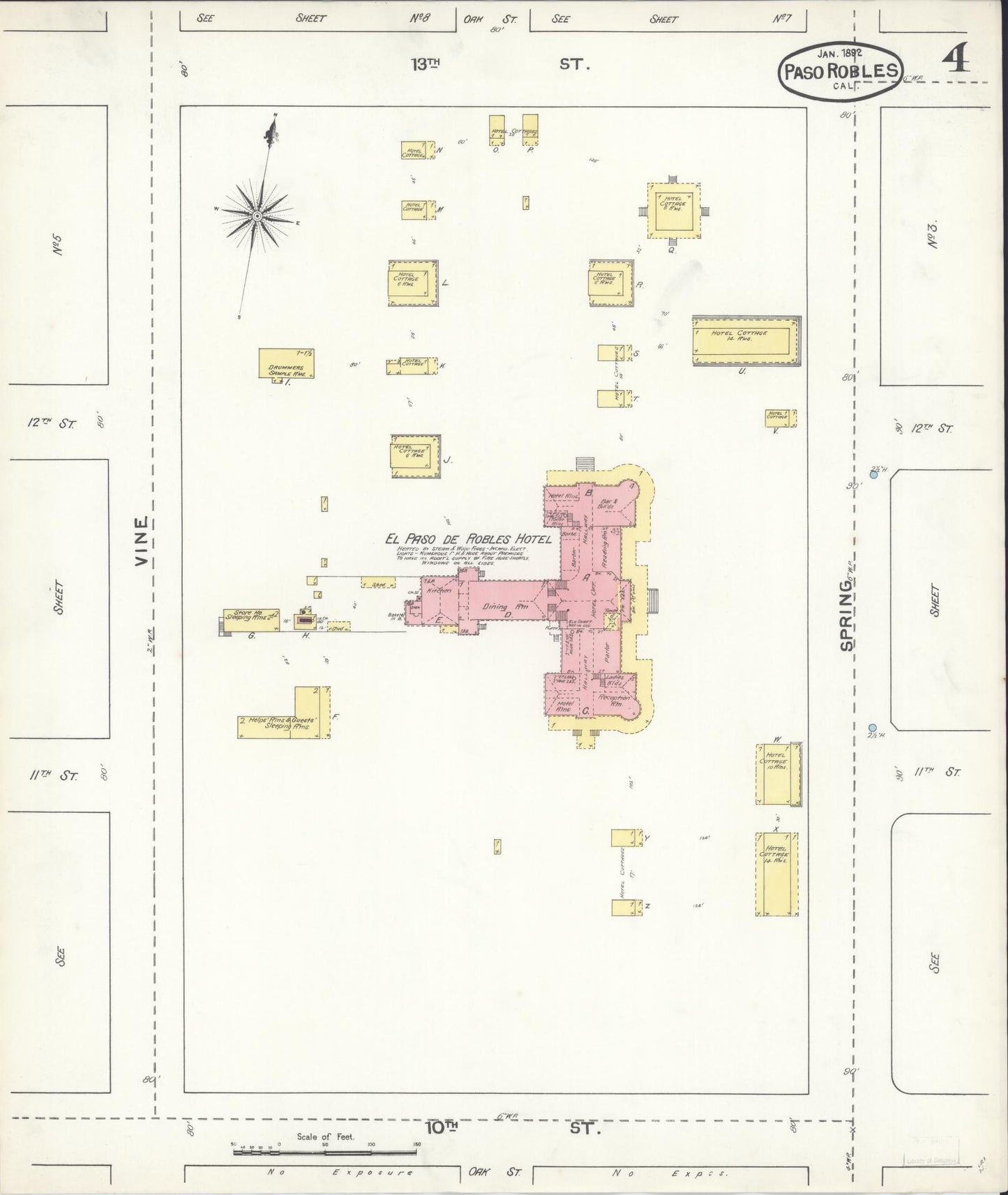 Sanborn Fire Insurance Map from Paso Robles, San Luis Obispo County, California (1892), Sheet #0004 - Complete Map Set gallery image, historic Sanborn map, vintage wall art, California California