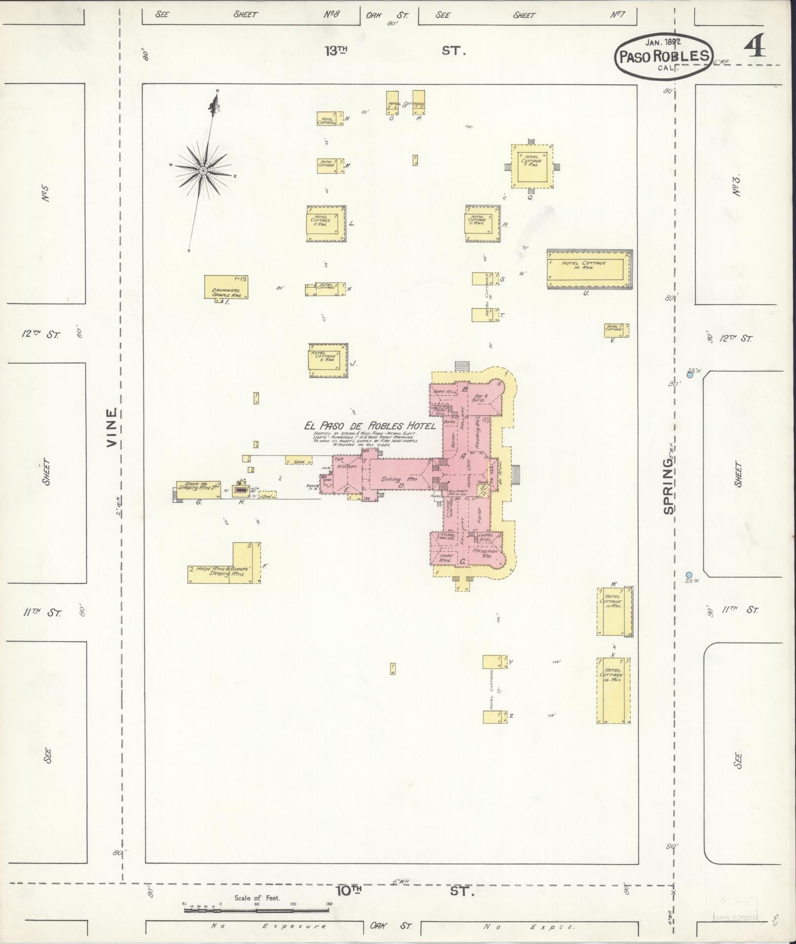 Sanborn Fire Insurance Map from Paso Robles, San Luis Obispo County, California (1892), Sheet #0004 - Complete Map Set gallery image, historic Sanborn map, vintage wall art, California California
