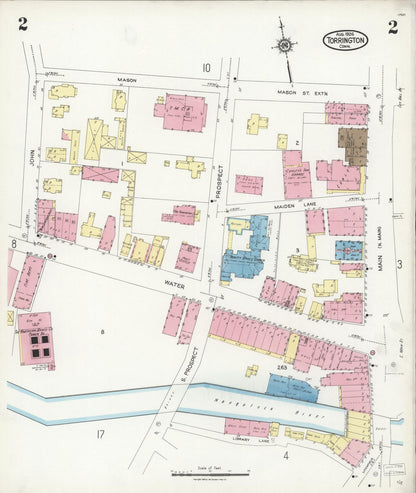 Sanborn Fire Insurance Map from Torrington, Litchfield County, Connecticut (1924), Sheet #0002 - Complete Map Set gallery image, historic Sanborn map, vintage wall art, Connecticut Connecticut