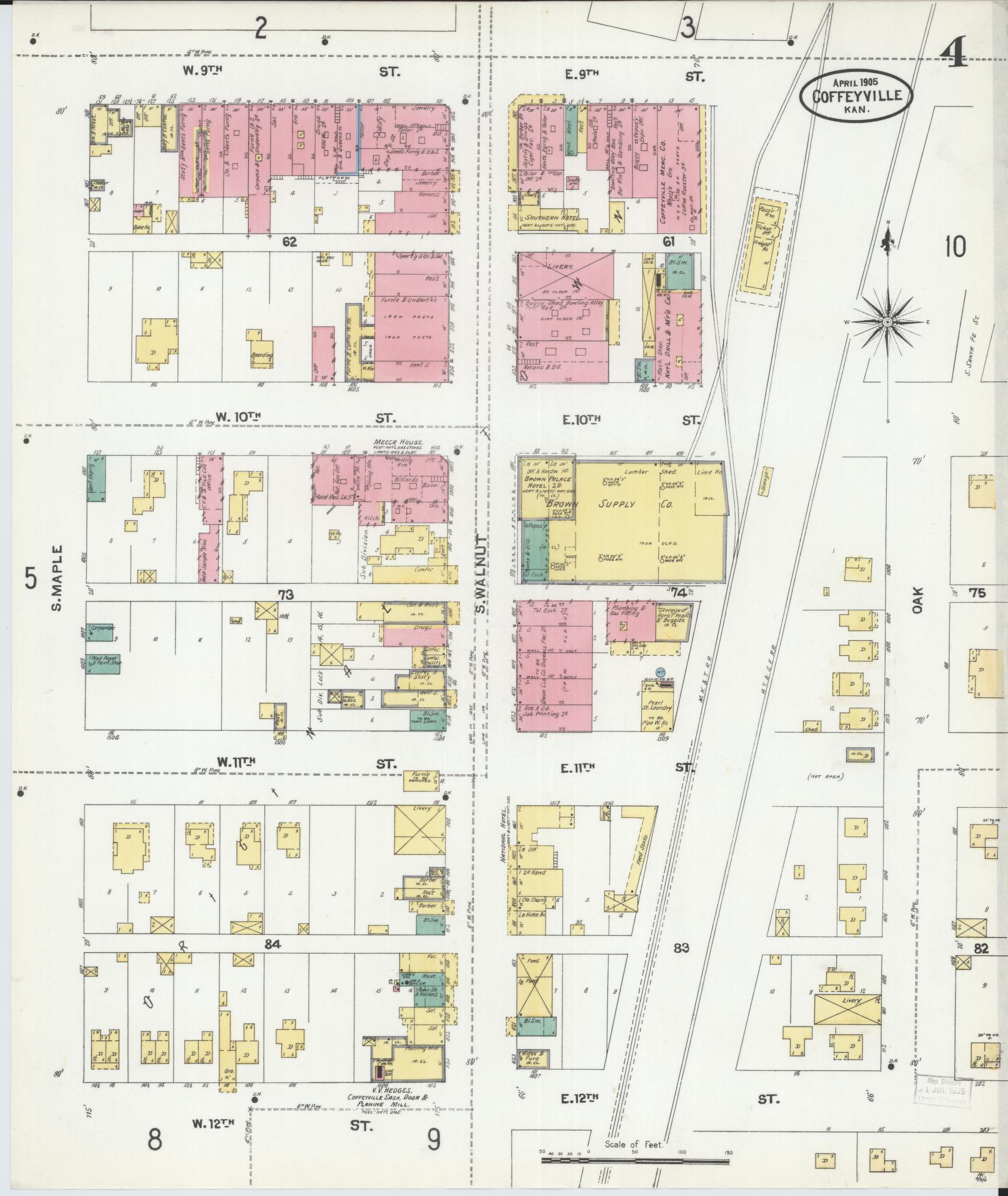 Sanborn Fire Insurance Map from Coffeyville, Montgomery County, Kansas (1905), Sheet #0004 - Complete Map Set gallery image, historic Sanborn map, vintage wall art, Kansas Kansas