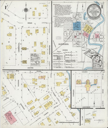 Sanborn Fire Insurance Map from Chesaning, Saginaw County, Michigan (1925), Sheet #0001 - Complete Map Set gallery image, historic Sanborn map, vintage wall art, Michigan Michigan