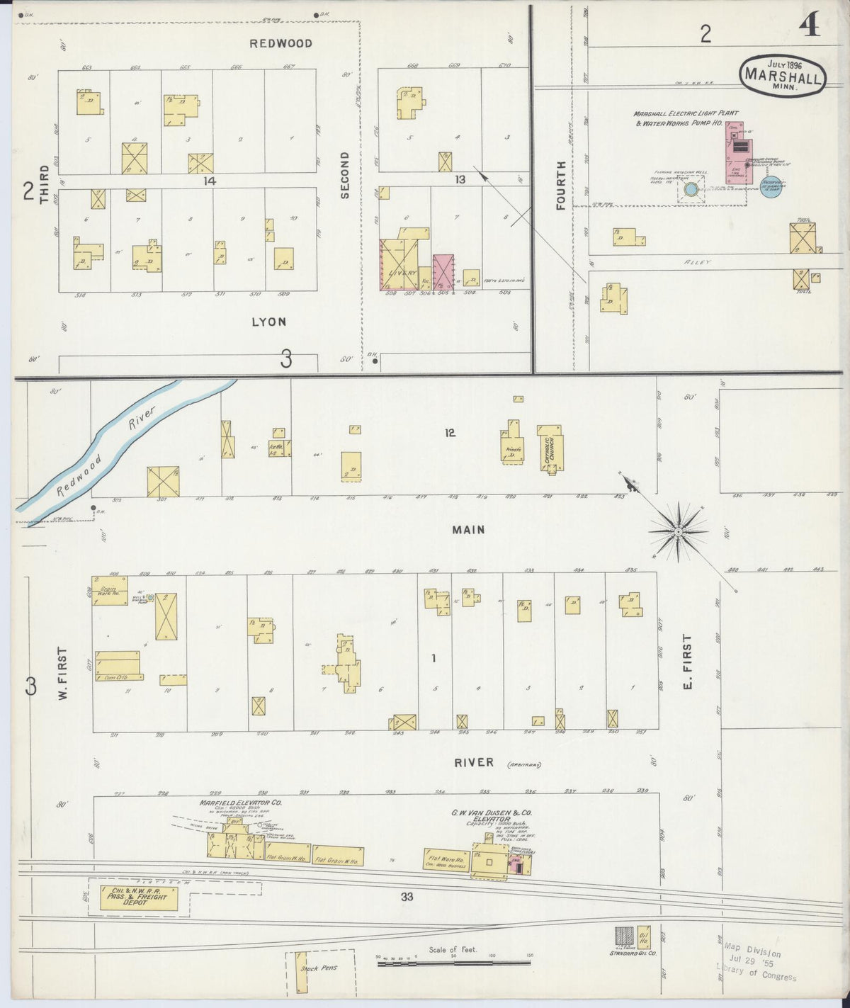 Sanborn Fire Insurance Map from Marshall, Lyon County, Minnesota (1896), Sheet #0004 - Complete Map Set gallery image, historic Sanborn map, vintage wall art, Minnesota Minnesota
