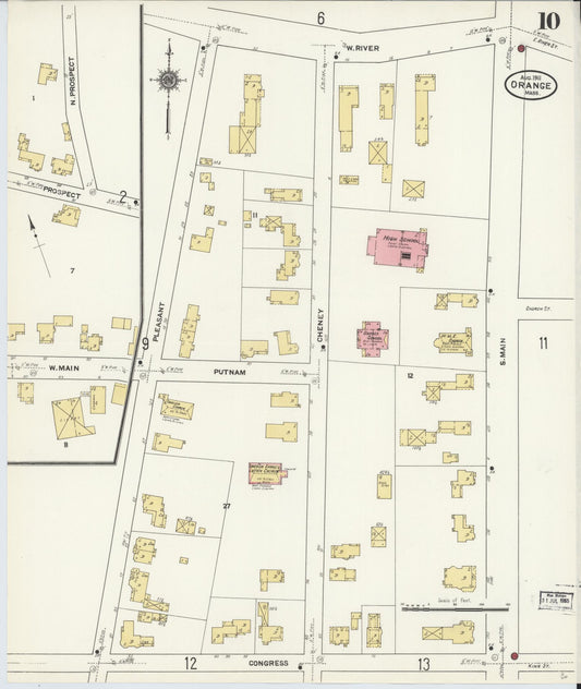 Sanborn Fire Insurance Map from Orange, Franklin County, Massachusetts (1911), Sheet #0010 - Historic Sanborn Fire Insurance Map Print, vintage old map wall art, antique decor, genealogy gift, Massachusetts Massachusetts map