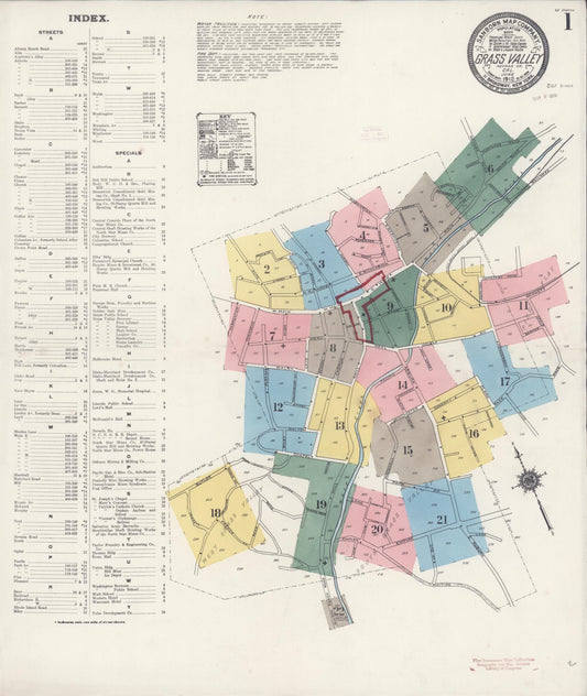 Sanborn Fire Insurance Map from Grass Valley, Nevada County, California (1912), Sheet #0001 - Historic Sanborn Fire Insurance Map Print, vintage old map wall art, antique decor, genealogy gift, California California map