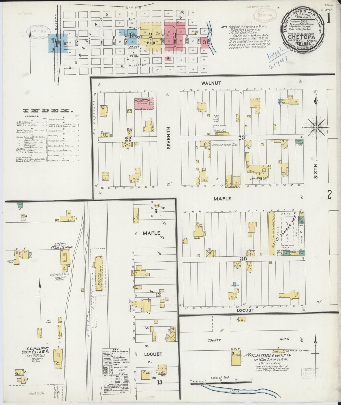 Sanborn Fire Insurance Map from Chetopa, Labette County, Kansas (1899), Sheet #0001 - Complete Map Set gallery image, historic Sanborn map, vintage wall art, Kansas Kansas