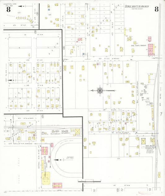 Sanborn Fire Insurance Map from Hampton, Franklin County, Iowa (1938), Sheet #0008 - Historic Sanborn Fire Insurance Map Print, vintage old map wall art