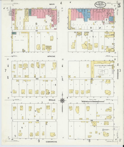 Sanborn Fire Insurance Map from Purcell, McClain County, Oklahoma (1909), Sheet #0005 - Complete Map Set gallery image, historic Sanborn map, vintage wall art, Oklahoma Oklahoma