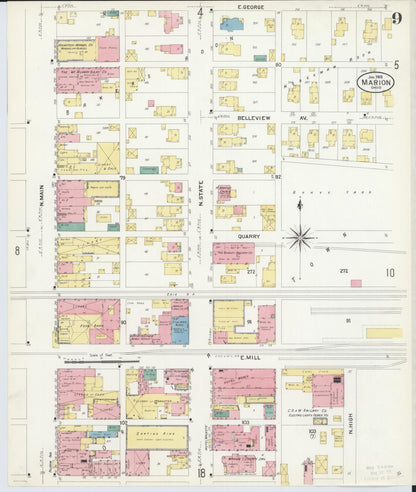 Sanborn Fire Insurance Map from Marion, Marion County, Ohio (1908), Sheet #0009 - Complete Map Set gallery image, historic Sanborn map, vintage wall art, Ohio Ohio