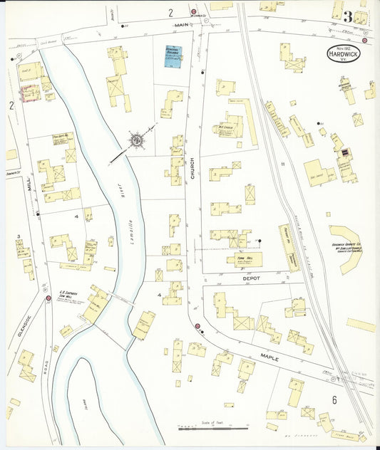 Sanborn Fire Insurance Map from Hardwick, Caledonia County, Vermont (1912), Sheet #0003 - Historic Sanborn Fire Insurance Map Print, vintage old map wall art, antique decor, genealogy gift, Vermont Vermont map