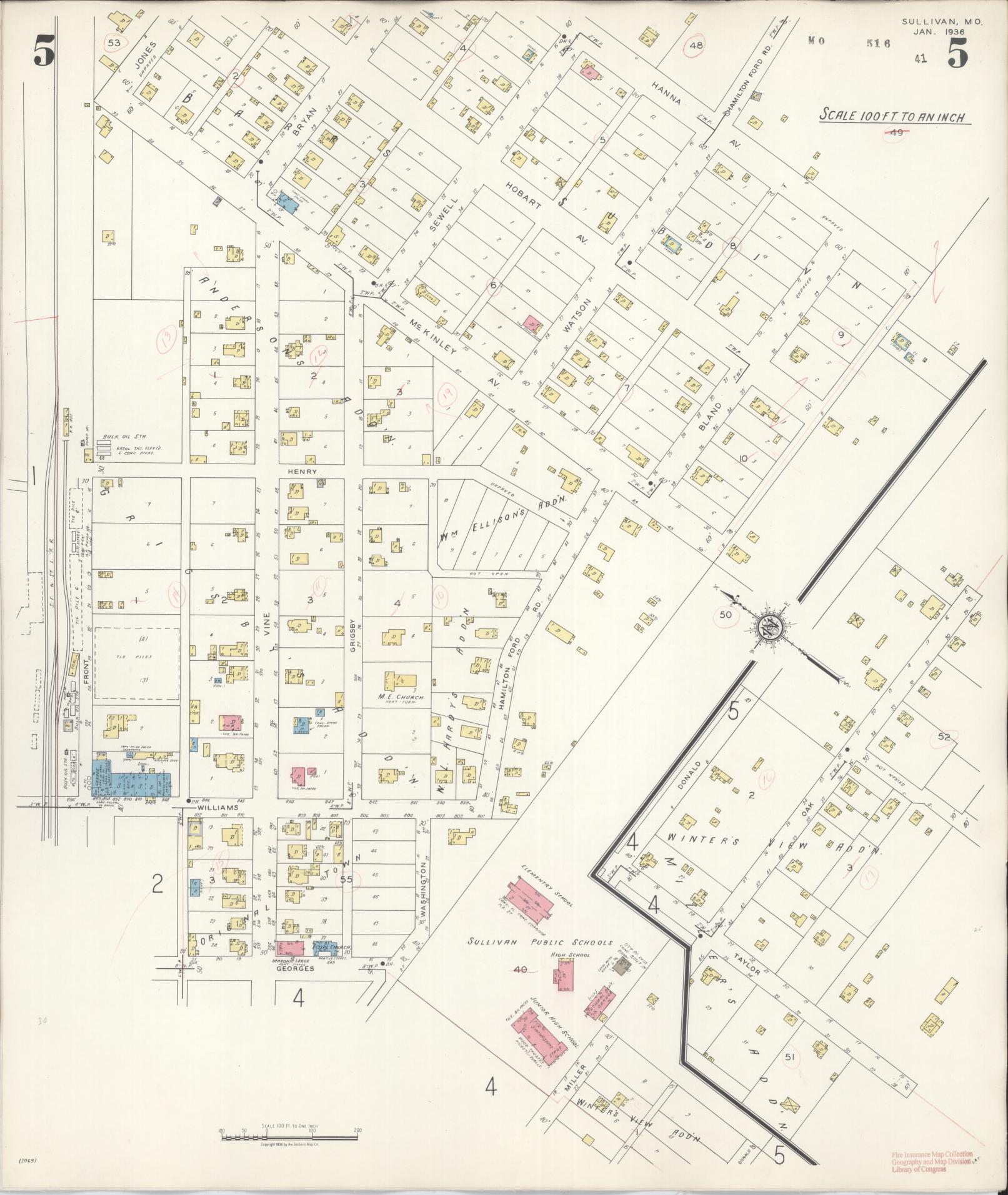 Sanborn Fire Insurance Map from Sullivan, Franklin County, Missouri (1936), Sheet #0005 - Complete Map Set gallery image, historic Sanborn map, vintage wall art, Missouri Missouri