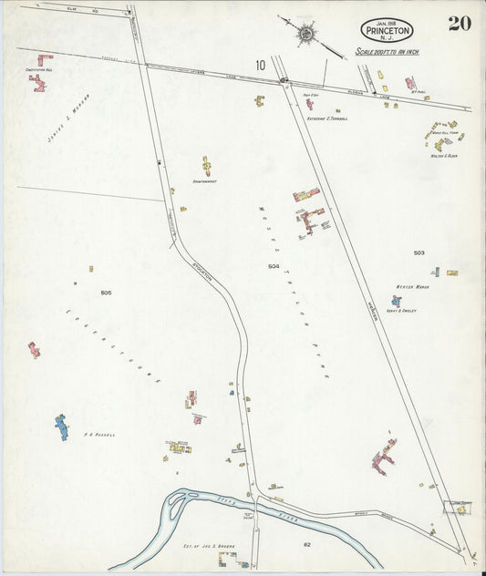 Sanborn Fire Insurance Map from Princeton, Mercer County, New Jersey (1918), Sheet #0020 - Historic Sanborn Fire Insurance Map Print, vintage old map wall art, antique decor, genealogy gift, New Jersey New Jersey map