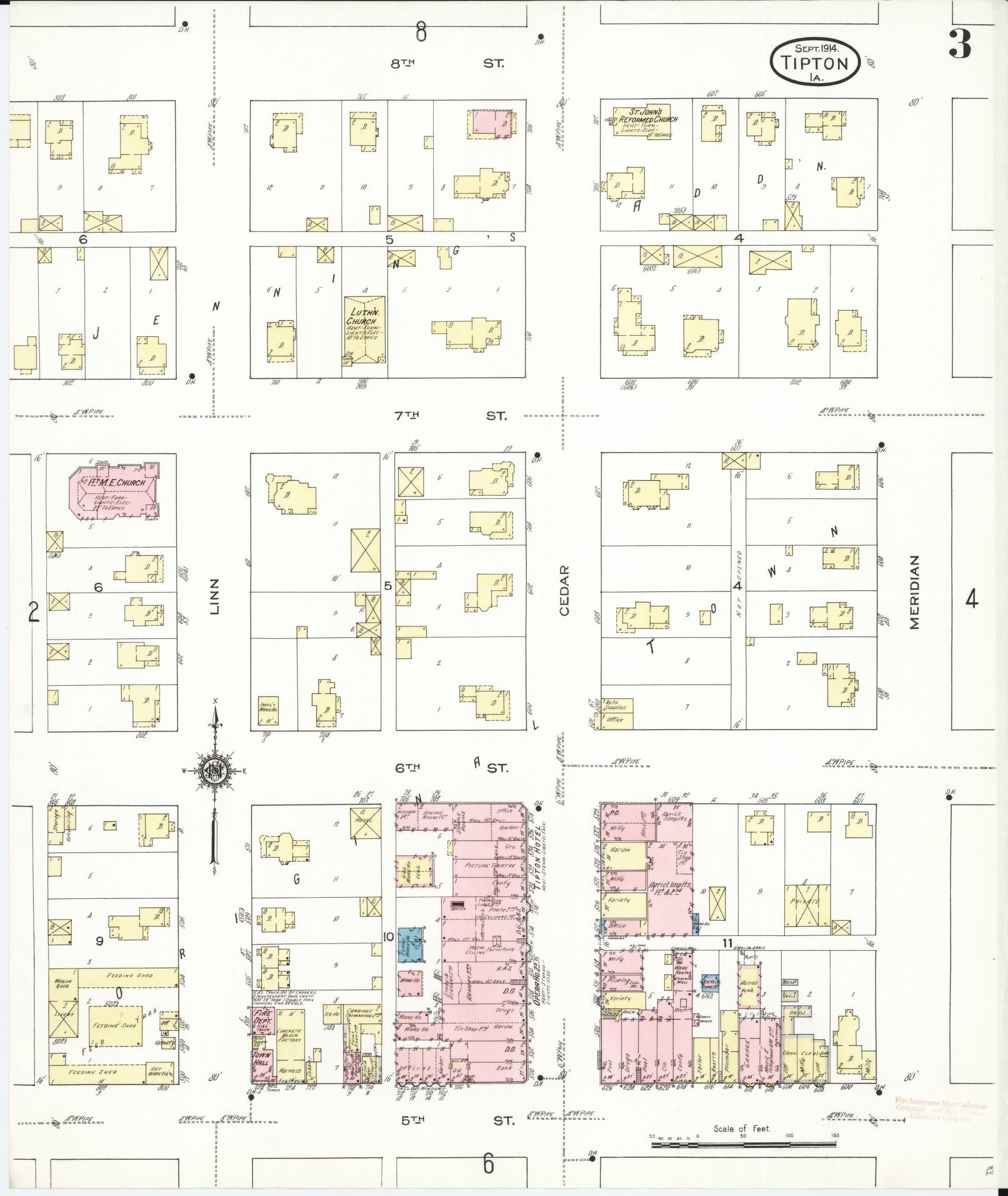 Sanborn Fire Insurance Map from Tipton, Cedar County, Iowa (1914), Sheet #0003 - Historic Sanborn Fire Insurance Map Print