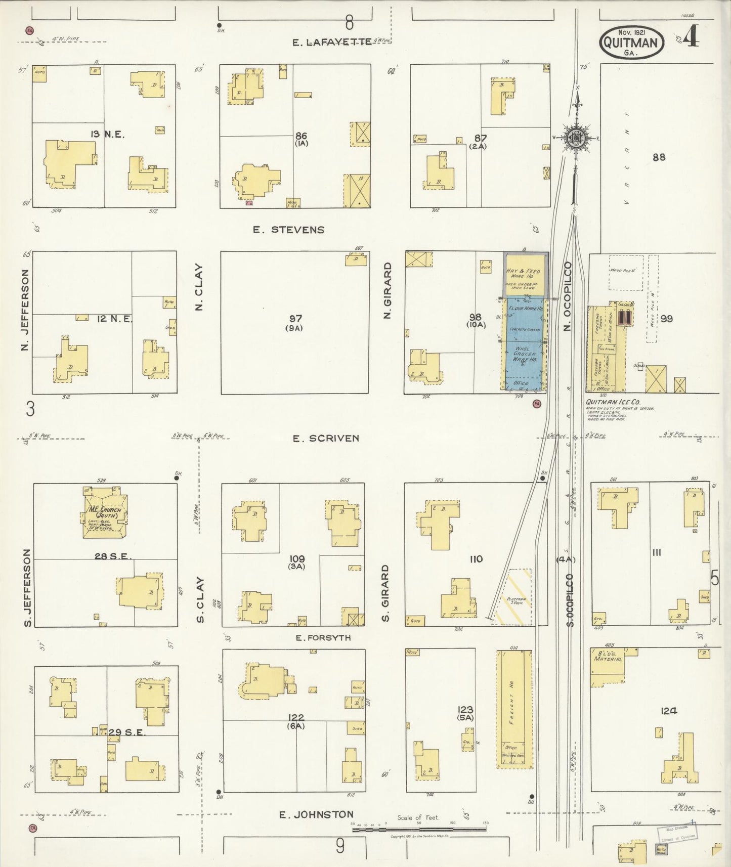 Sanborn Fire Insurance Map from Quitman, Brooks County, Georgia (1921), Sheet #0004 - Complete Map Set gallery image, historic Sanborn map, vintage wall art, Georgia Georgia